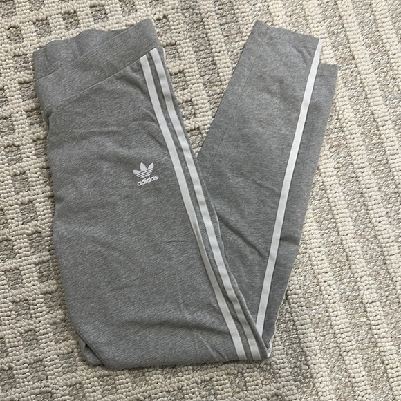 Adidas Gray and White Leggings with Iconic Stripes - Picture 1 of 5